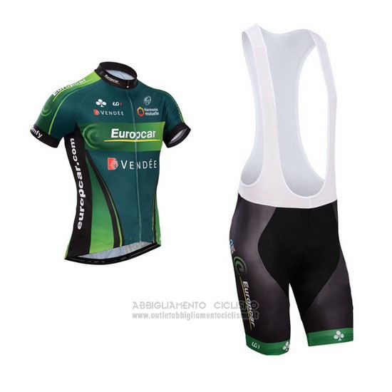 2014 Abbigliamento Ciclismo Europcar Verde Manica Corta e Salopette